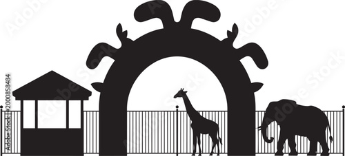 Photography Zoo entrance gate with giraffe and elephant silhouettes vector illustration isol