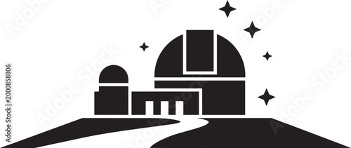 Astronomical observatory vector illustration with domes and stars on a hill for space research