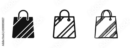Shopping Bag Retail Icon Set in Silhouette, Outline and Hand Drawn Styles