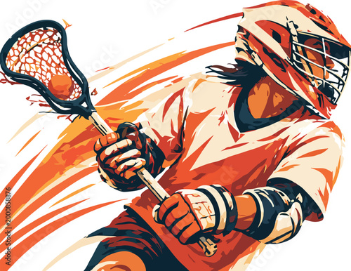 Lacrosse player in action with a dynamic background