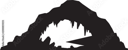 Cave entrance vector illustration black silhouette with stalactites isolated on white background