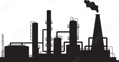 Industrial factory silhouette with pipes and smoking chimney vector illustration with industrial