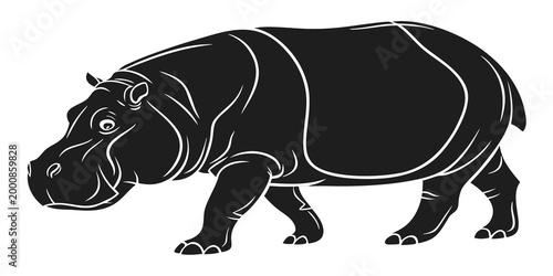 Minimalist walking hippopotamus vector design with hippopotamus silhouette wildlife isolated herbivore wilderness creature illustration character mammalian strength powerful stylized