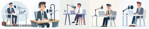male secretary vector doing podcast