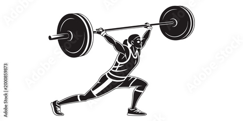 Εκτύπωση καμβά Female weightlifter silhouette executing a powerful split jerk weightlifting mov