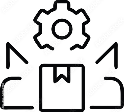 gear and box icon with arrows black line art on white background high quality professional detailed modern elegant stylish clean crisp