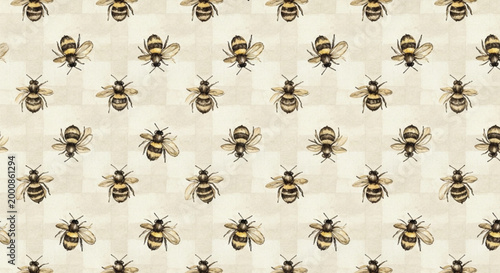 Watercolor Bee Seamless Pattern Vintage Honey Bumblebee Repeat Rustic Insect Background Design