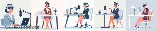 flight attendant vector doing a podcast