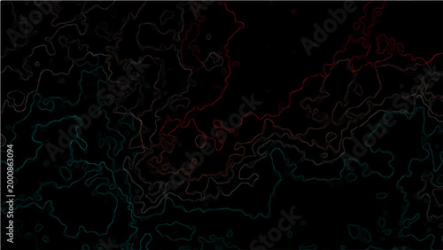 Abstract Vector topography contour map with gradient color and dark background to represent earth or any lands landscape.