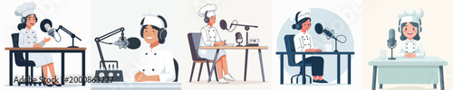 female chef vector doing podcast