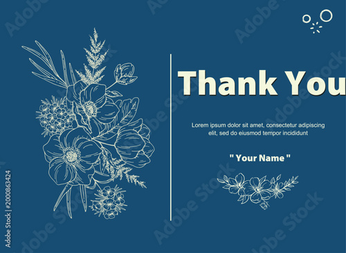 Thank you card wedding template for abstract floral design collection