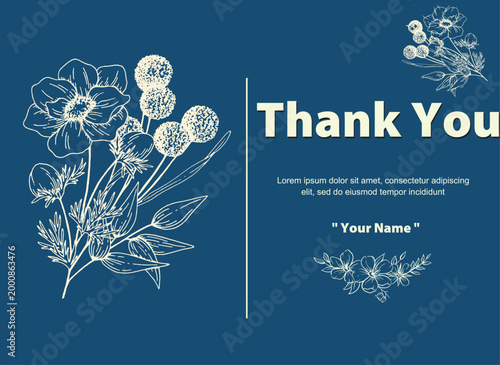 Thank you card wedding template for abstract floral design collection