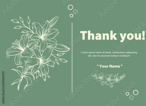 Thank you card wedding template for abstract floral design collection