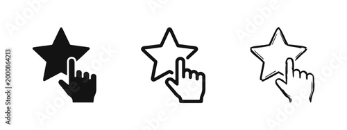Star Rating Hand Click Icons - Favorite, Feedback, Review, Ranking Symbols