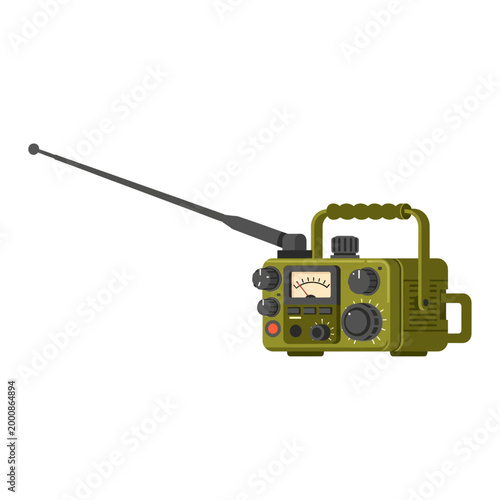 Fotografie Vector illustration of a portable shortwave radio with antenna and controls