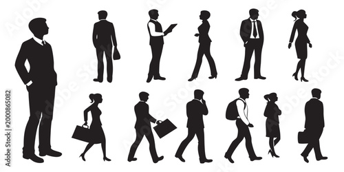 Business people silhouettes collection standing in formal office wear with business silhouette professional corporate standing personnel colleagues briefcase executive workplace successful