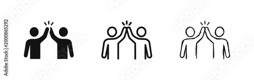 High Five Teamwork Icons - Success, Partnership, Celebration, People Winning Symbols