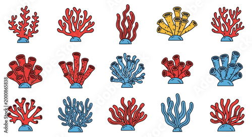 Colorful coral reef decorative pieces.