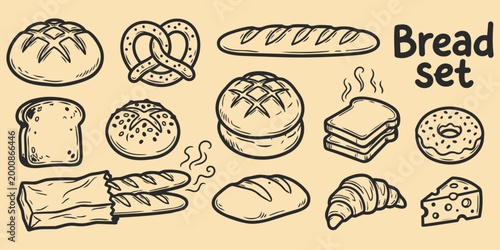 Bread Variety: A diverse collection of freshly baked bread items, each offering a unique shape, texture, and aroma, perfectly captures the essence of a bakery.