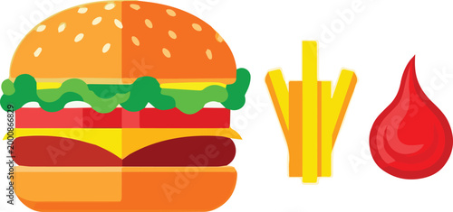 A delicious burger with fries and ketchup on a table indoors