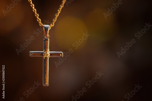 Christian cross pendant with golden rim light