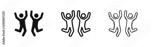 Happy Jumping People Icon Set Celebrating Success and Teamwork in Three Styles