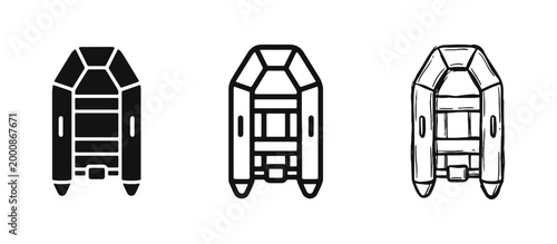 Inflatable Boat Dinghy Icon Set for Rescue or Recreation in Three Styles