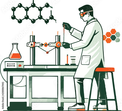 Scientist Conducting Molecular Experiment with 3D Printer Keywords: scientist, laboratory