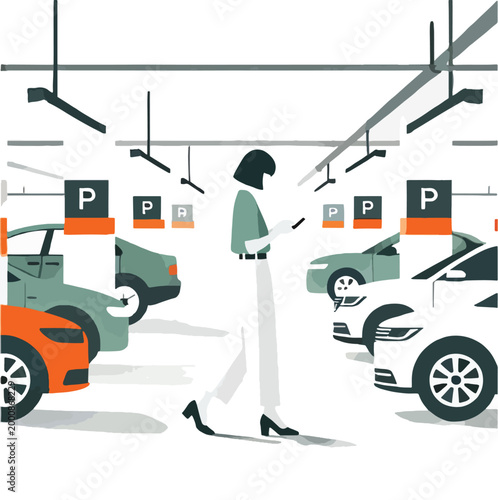 Woman using phone in a parking garage smartphone mobile phone