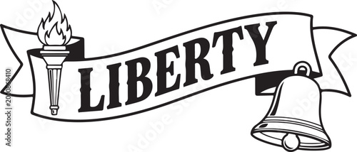 black Liberty Banner with Torch and Bell.