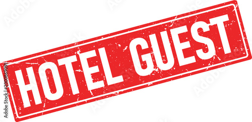 Red distressed ink stamp impression displaying HOTEL GUEST in white capital letters