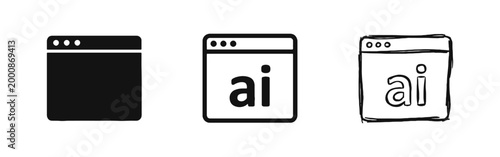 Artificial Intelligence Web Browser Icon Set in Glyph, Outline, and Hand Drawn Styles