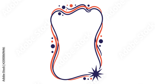 Colorful wavy border frame with blue and orange flowing lines and decorative dots for artistic invitations and creative greeting cards.