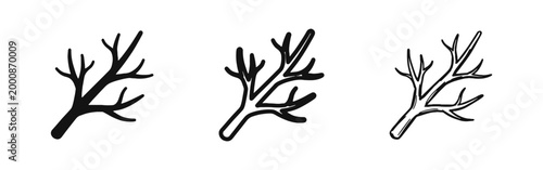 Obraz na płótnie Bare Tree Branch Twig Icon Set in Glyph, Outline, and Hand Drawn Styles