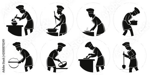 Professional chef activity silhouette collection for restaurant and cooking concepts with culinary silhouette restaurant hospitality preparing utensils profession gastronomy preparation