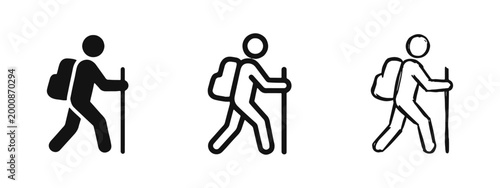 Hiking Trekking Adventure Icon Set in Glyph, Outline, and Hand Drawn Styles