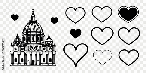 Group of various artistic heart shapes decorative romance vector design illustration decorative valentines feelings devotion floating elements minimalist creative background greeting