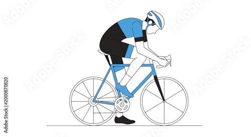 Athletic man in cycling apparel races on a road bicycle with aerodynamic posture and helmet for competitive sport and physical endurance training showcasing speed on two wheels