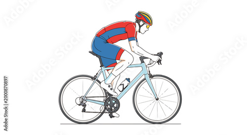 Dynamic illustration captures a cyclist in full racing gear pedaling a lightweight bicycle showcasing athletic performance and the sport of professional cycling on a clear bright day