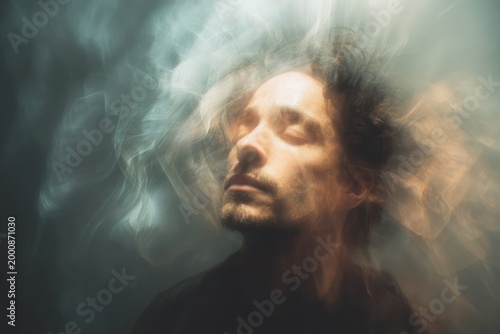 Stressed adult surrounded by chaotic motion
