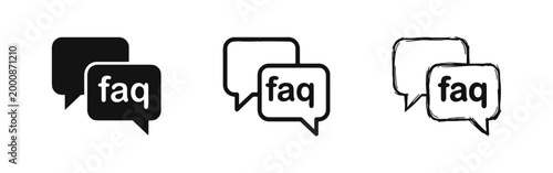 FAQ Speech Bubble Icon Set, Frequently Asked Questions and Help Support Symbol