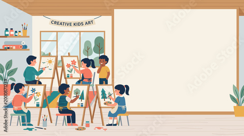 Creative Kids Art: Young artists engrossed in painting at the studio