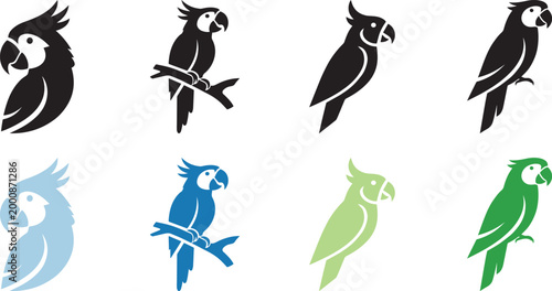parrot bird icon, solid black, white background, minimalist, sharp edges, vector style.