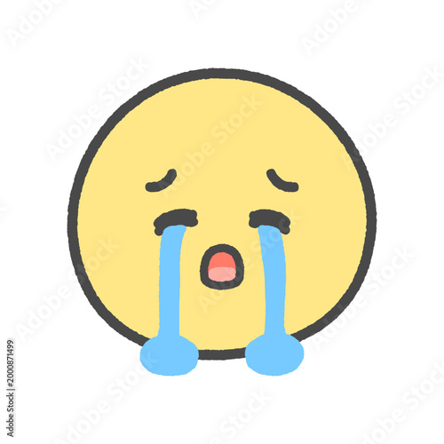 滝のような涙を流して号泣する顔のかわいい絵文字 - 声を出して泣いている顔の手描きのイラスト素材