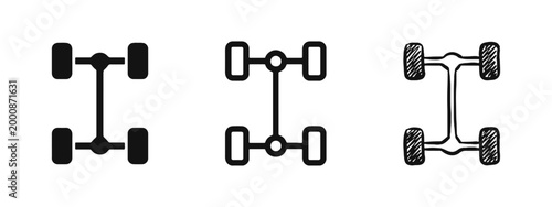 Car Chassis and Drivetrain Icon Set, Automotive Axle and Wheel Symbol