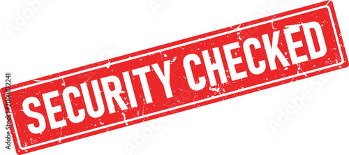 Red vintage rubber stamp impression with white text SECURITY CHECKED approved