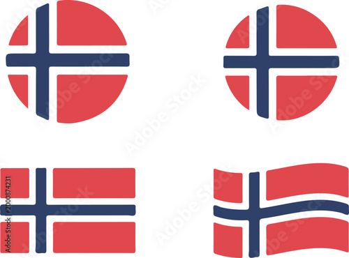Set of norway flag vector in different shapes and styles