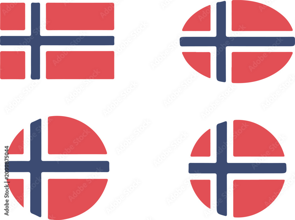 Obraz premium Set of four norway flag vector with different shapes