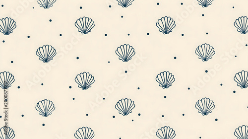     Seamless Blue Seashell Pattern on Soft Beige Coastal Background