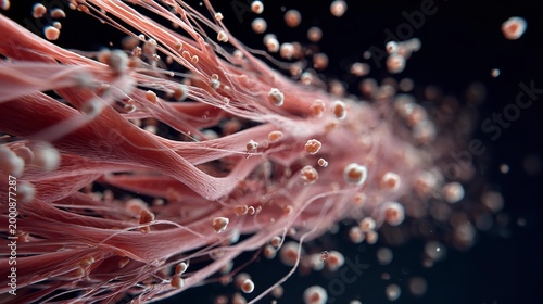 Muscle fibers regenerating in slow motion cinematic biology image